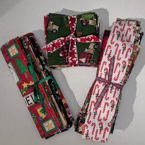 Mixed Lot/Designs of Christmas Fabrics: 10" Squares, 5" Squares, 2.5" Strips